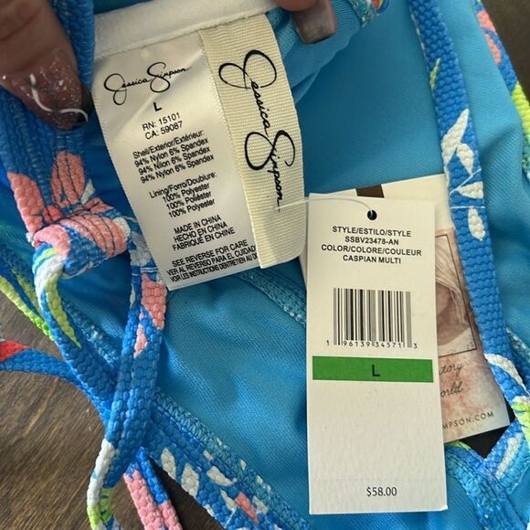 JESSICA SIMPSON Adjustable Cropped Cami Bikini Top CASPIAN MULTI Beach Vibes - Picture 9 of 12